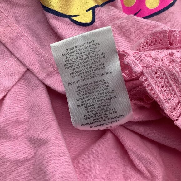 Disney Minnie Mouse Toddler Pink Shirt Lace Accents Size 4T Short Sleeve Cotton - Picture 7 of 11